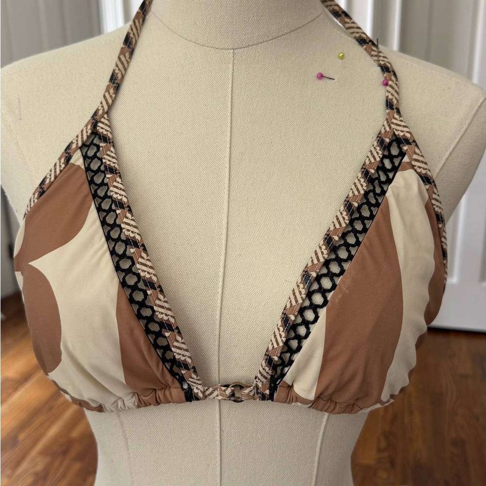 Reiss Brown and Cream Patterned Bikini Top and Bottom